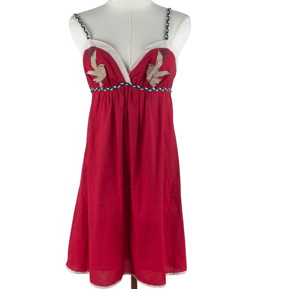 Voom by Joy Han Red Doves Mini Dress SMALL Y2K Rockabilly ASO Paris Hilton - Picture 2 of 7